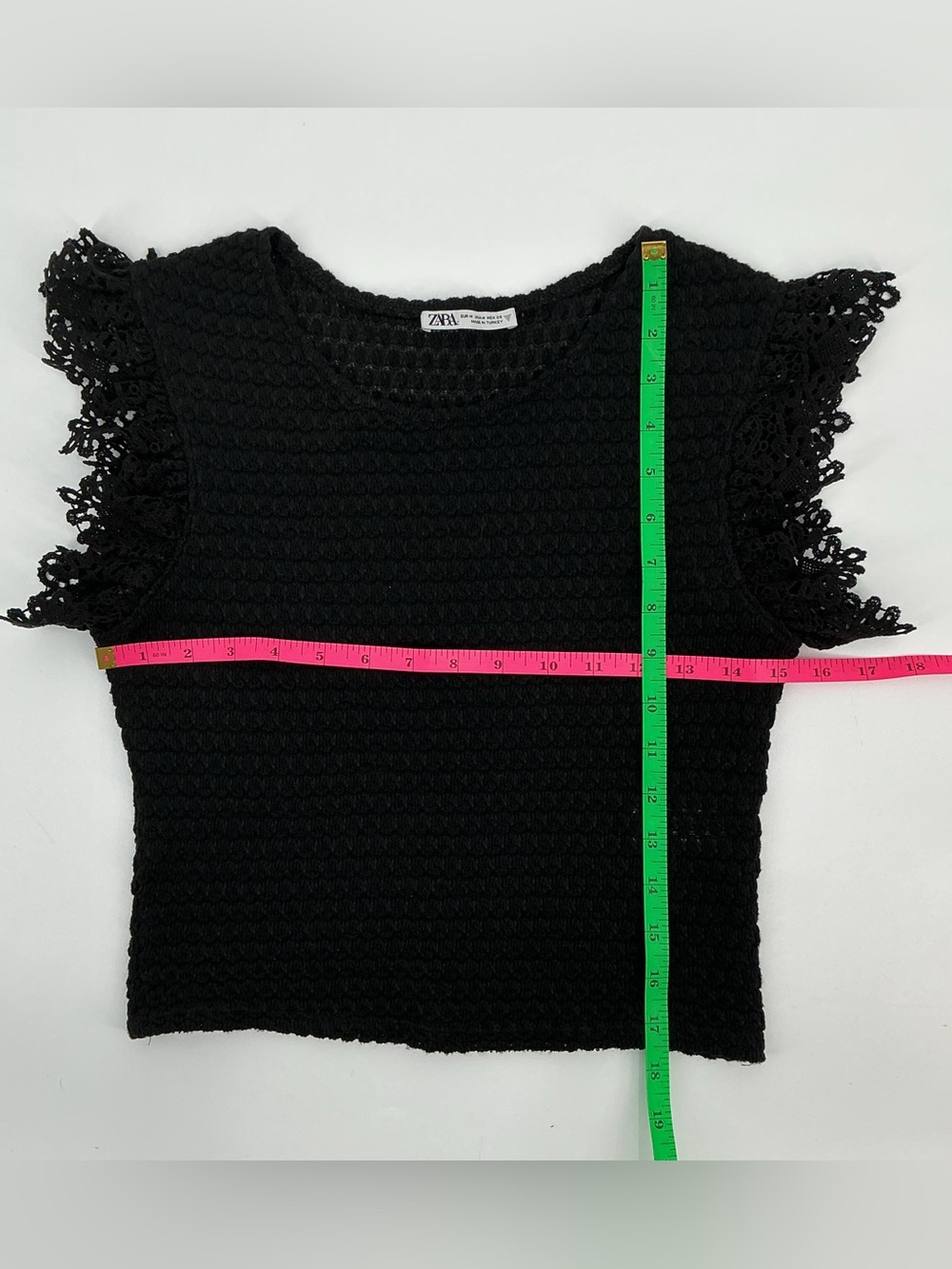 Zara Black Crochet Flutter Sleeve Crop Top - Picture 2 of 8